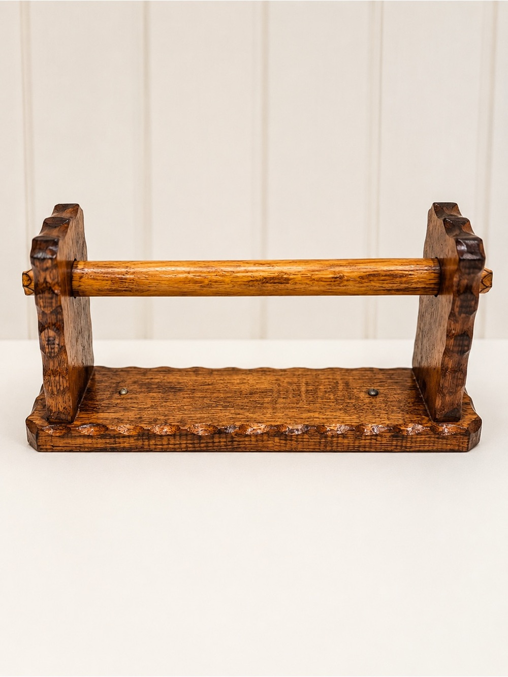 Vintage Solid Wood Paper Towel Holder Wall Mount Scalloped Edges Handmade